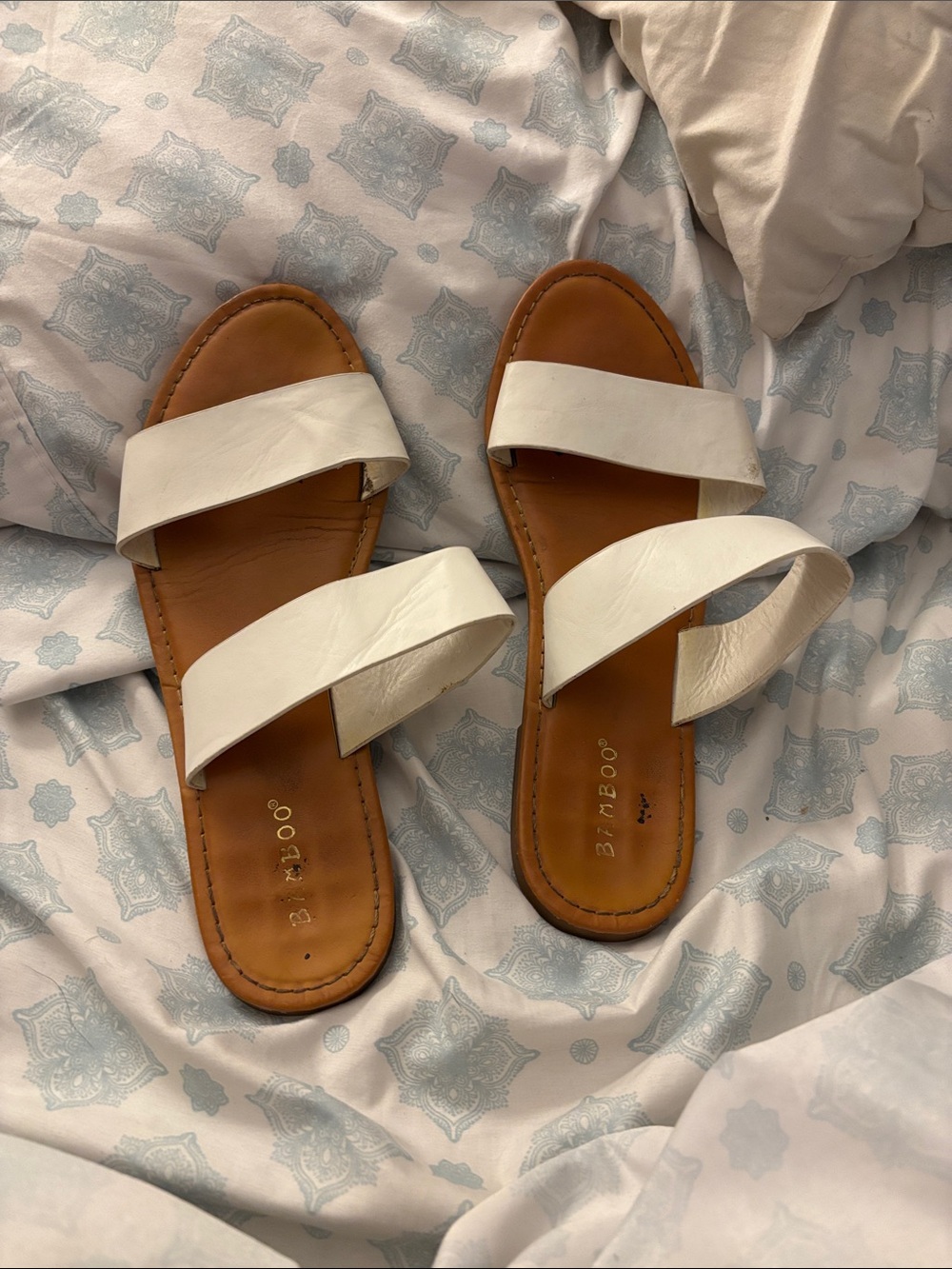 Women's White Double-Strap Slide Sandals